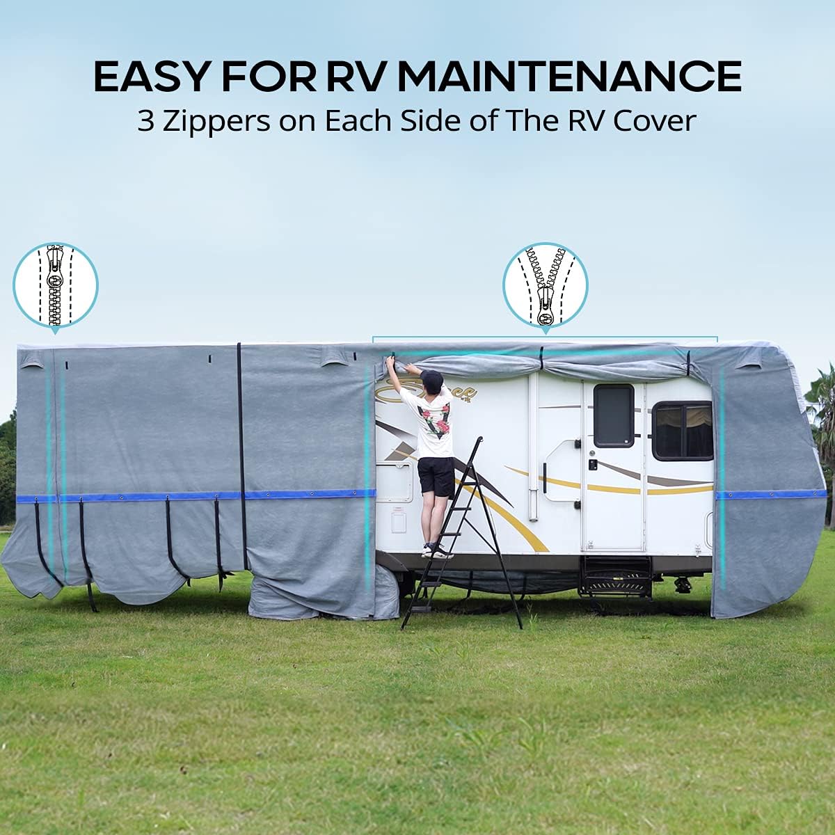 22-24Ft Breathable Watertight Rip-Stop Travel Trailer RV Cover U314676