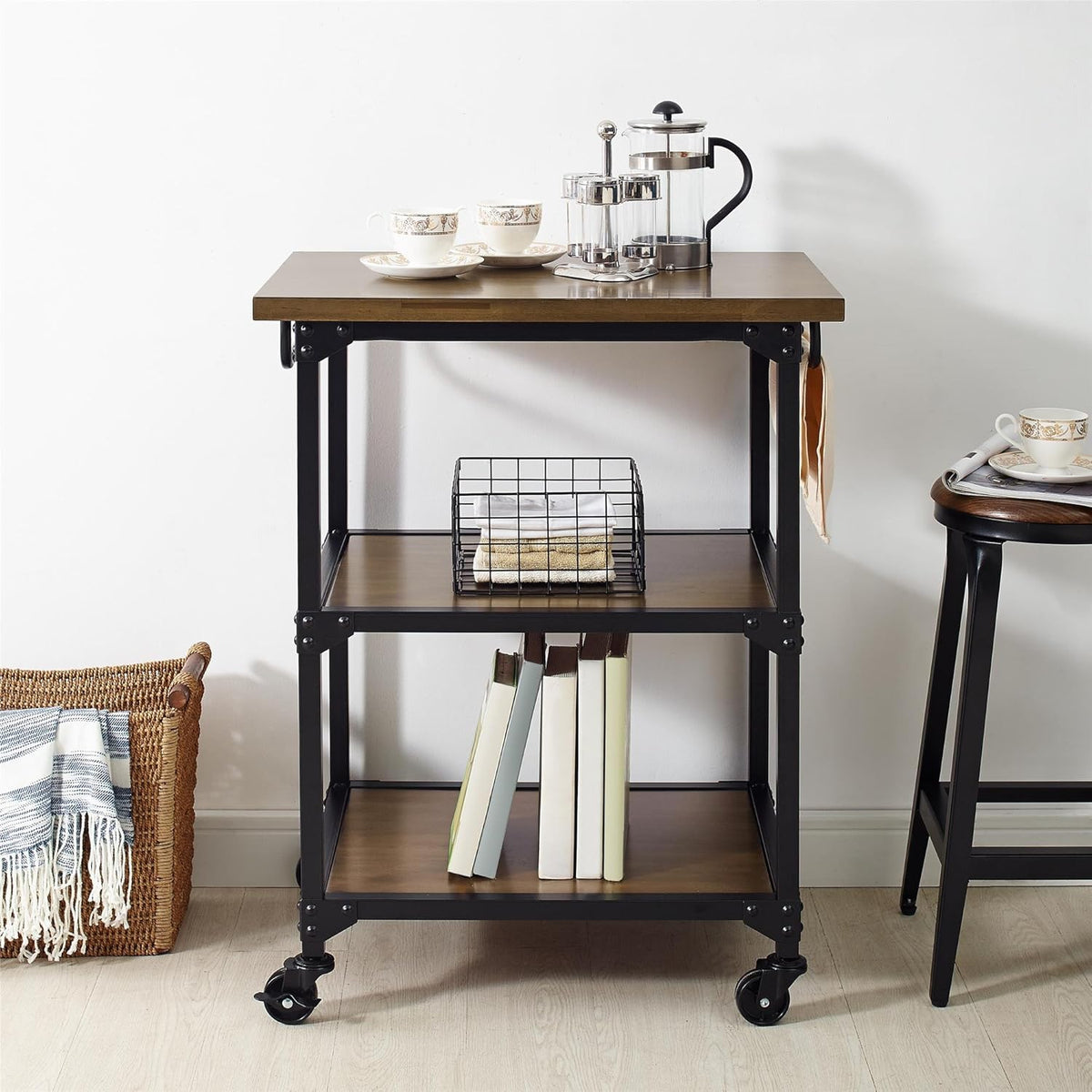 Multifunction Cart Rustic Antique Oak Black K1206