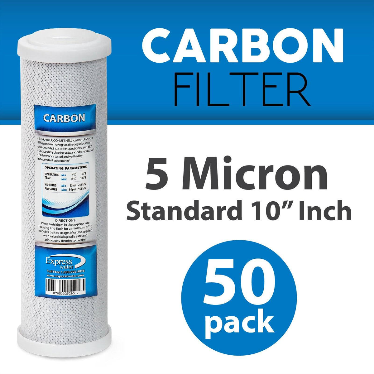 50 Pack 5 Micron Carbon Block Water Filter K395211