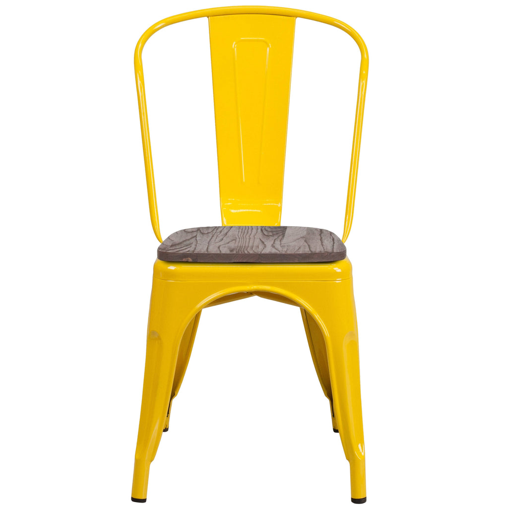 Black Metal Stackable Chair with Wood Seat T69573