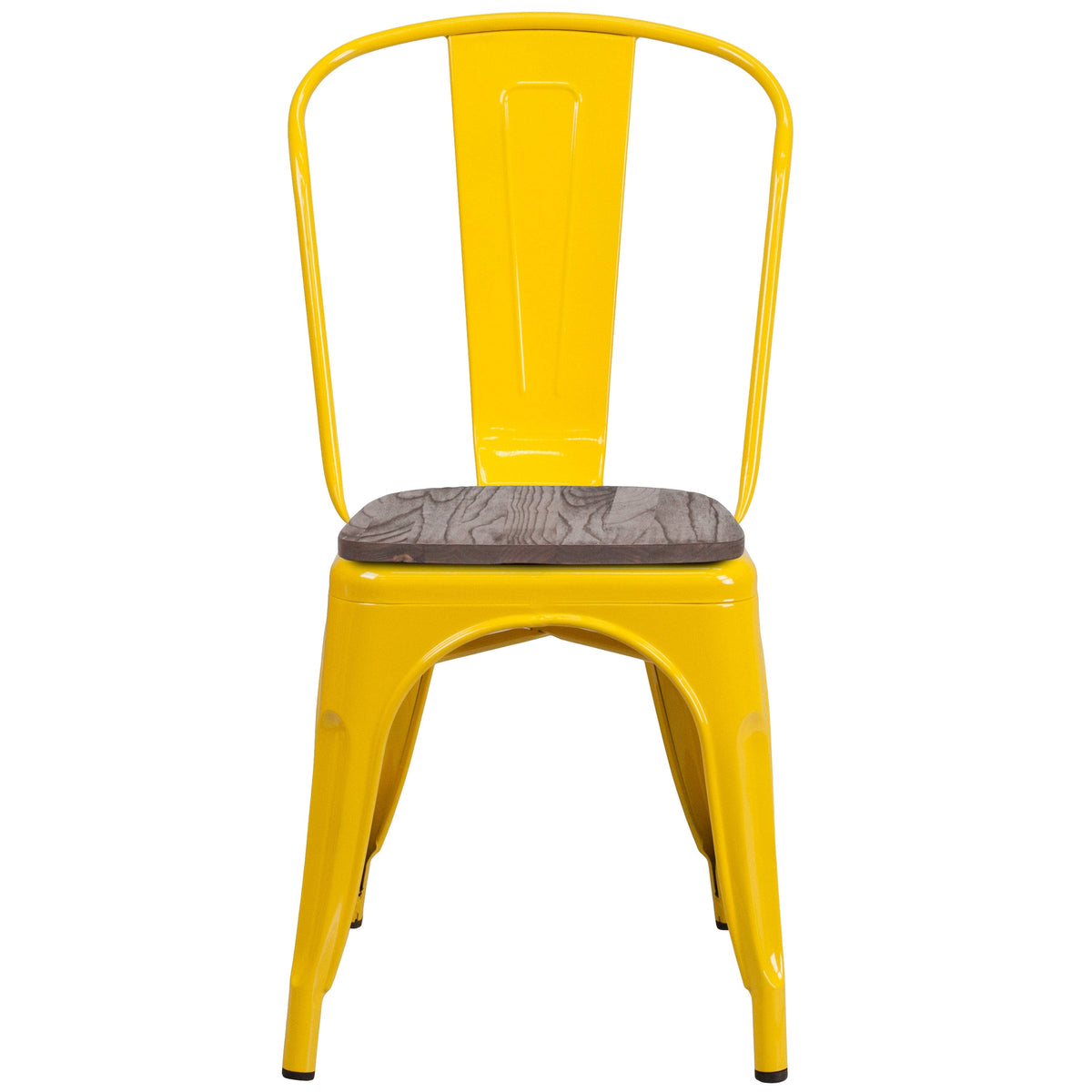 Black Metal Stackable Chair with Wood Seat T69573