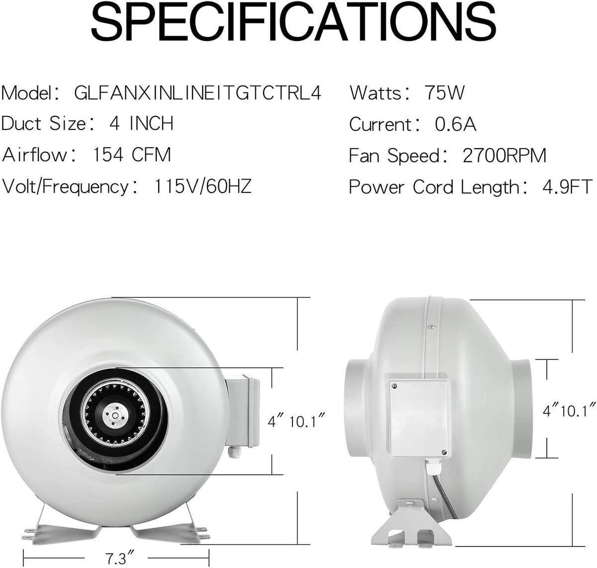 4 Inch 154 CFM Inline Ventilation Fan with Carbon Filter and Ducting Z17562