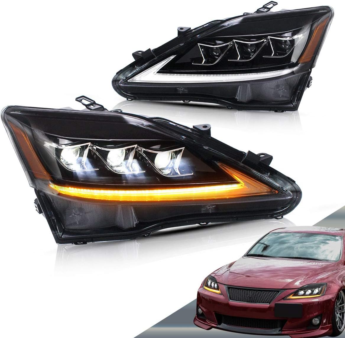 Led Headlights with Sequential Indicator Amber Reflector N6825