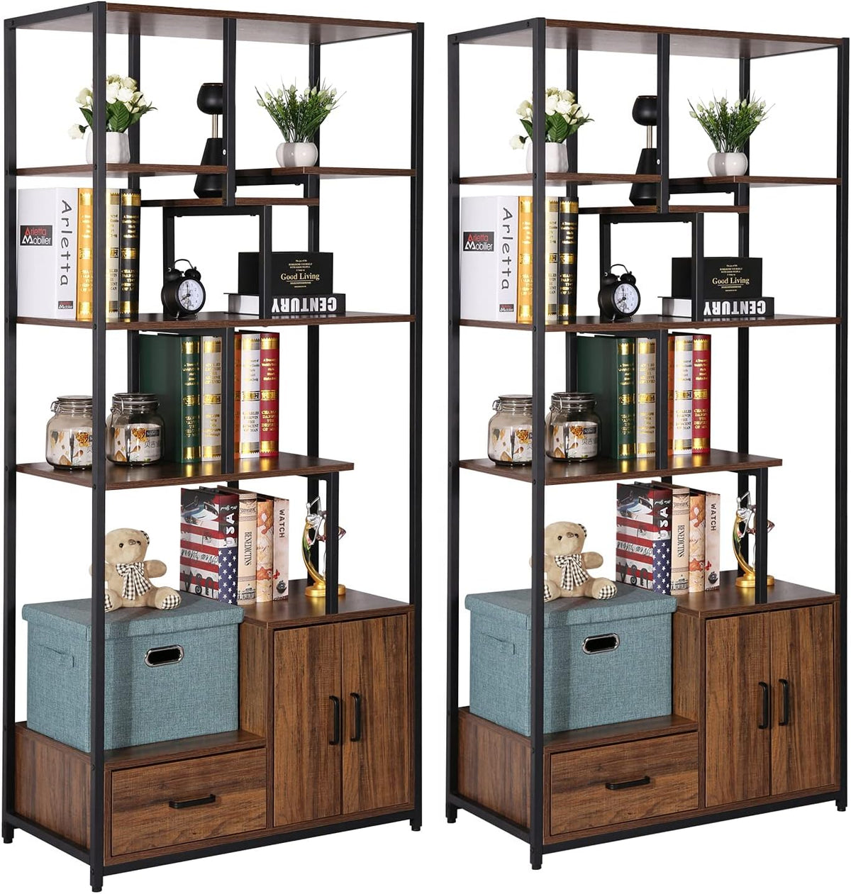5 Shelf Folding Bookcase with Metal Frame L4348