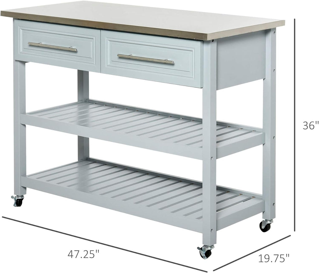 Rolling Kitchen Island Cart with Drawers and Shelves K47756