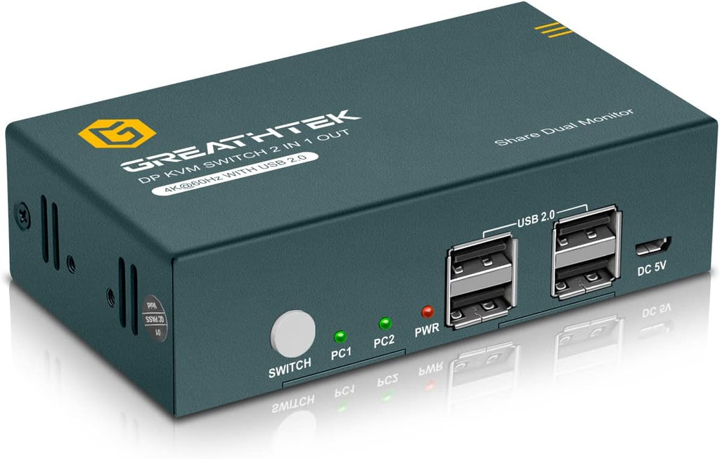 Displayport KVM Switch Dual Monitor 4K@60Hz 4 USB 2.0 Ports L974