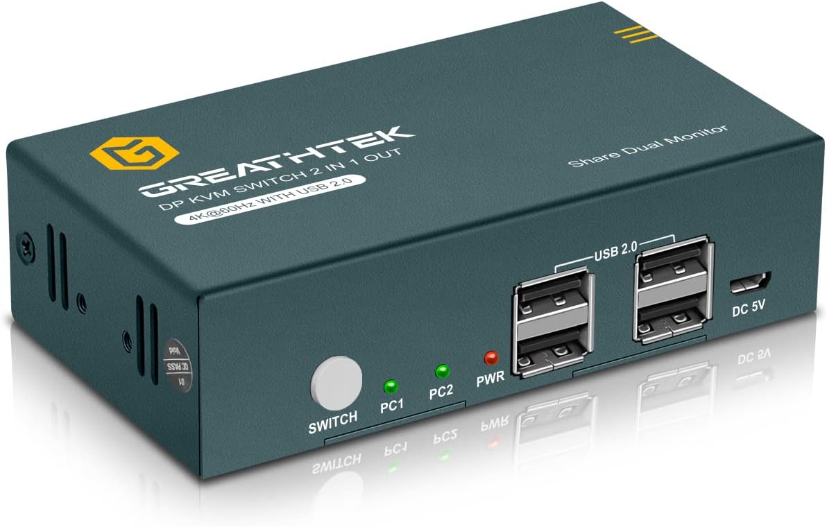 Displayport KVM Switch Dual Monitor 4K@60Hz 4 USB 2.0 Ports L974