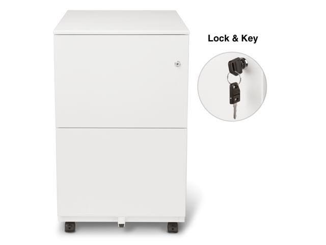 White 2-Drawer Metal Mobile File Cabinet with Lock G766