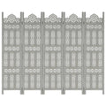 Hand Carved 5-Panel Gray Solid Mango Wood Room Divider C841