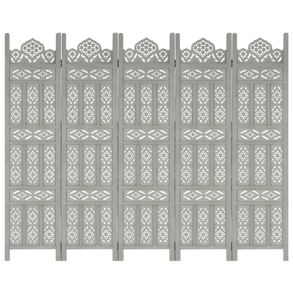 Hand Carved 5-Panel Gray Solid Mango Wood Room Divider C841