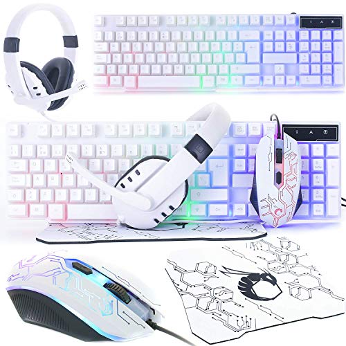 Wired LED RGB Backlight Gaming Keyboard and Mouse and Mouse pad and Gaming Headset 4 in 1 D777315