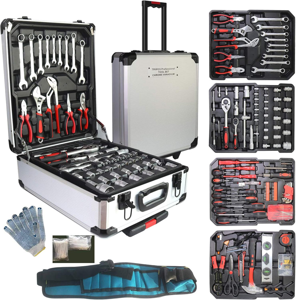 799pcs Aluminum Trolley Case Tool Set Silver C440625