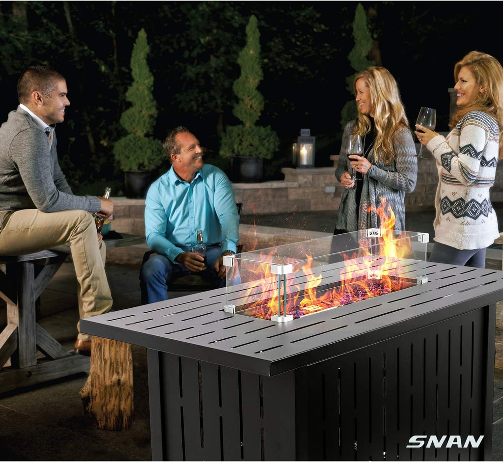 43in Propane Gas Fire Pit Table with Glass Wind Guard P71896