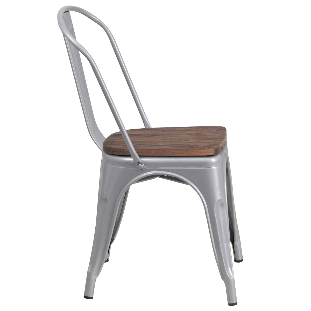 Black Metal Stackable Chair with Wood Seat T69573