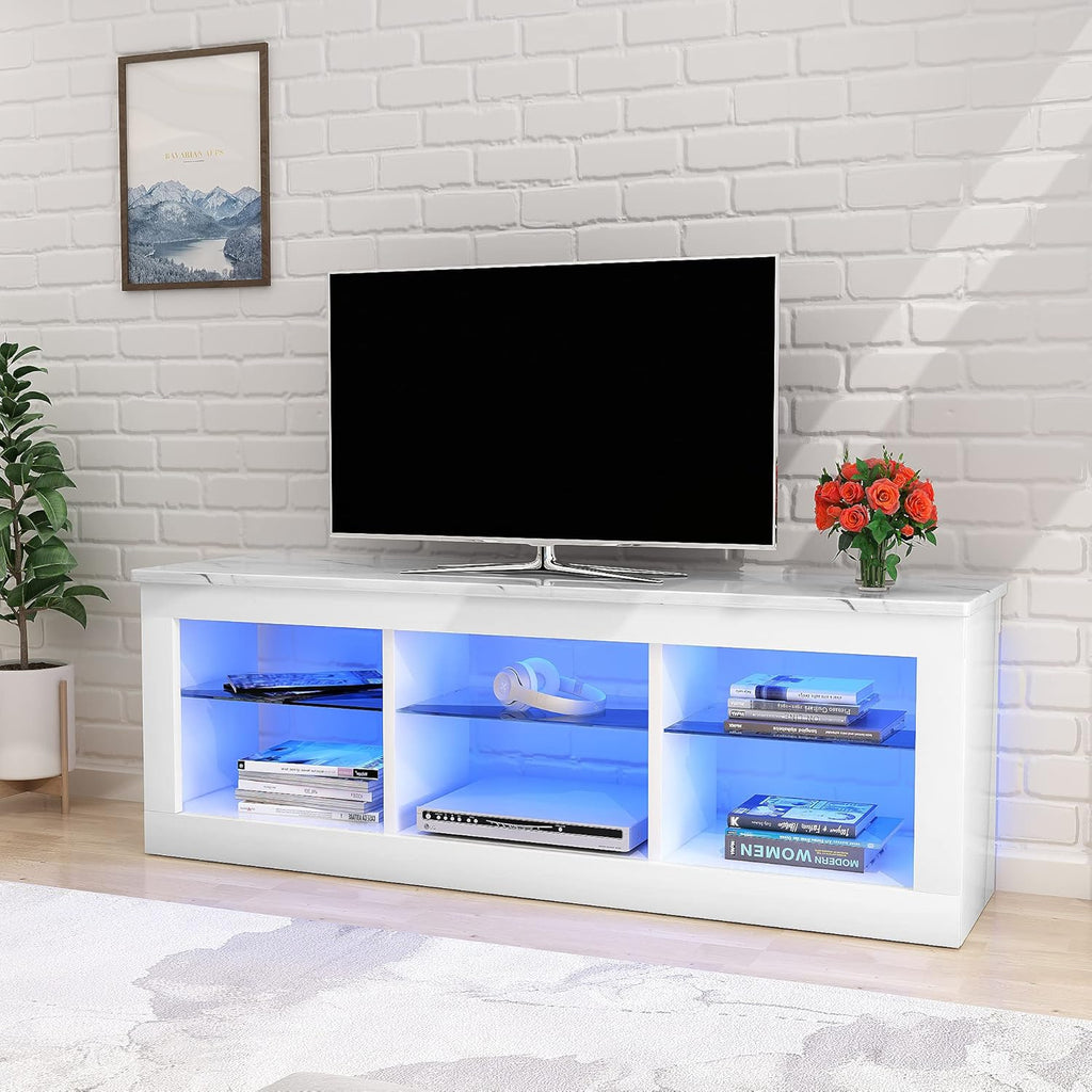 Black High Gloss TV Stand with 16 LED Lights and 2 Drawers P4658