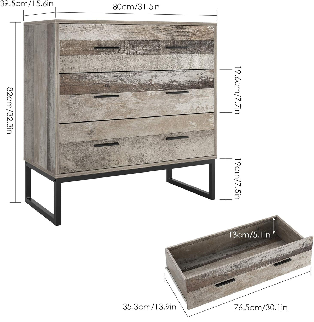 3 Drawer Chest Dresser with Solid Wood Frame and Metal Legs Z66425