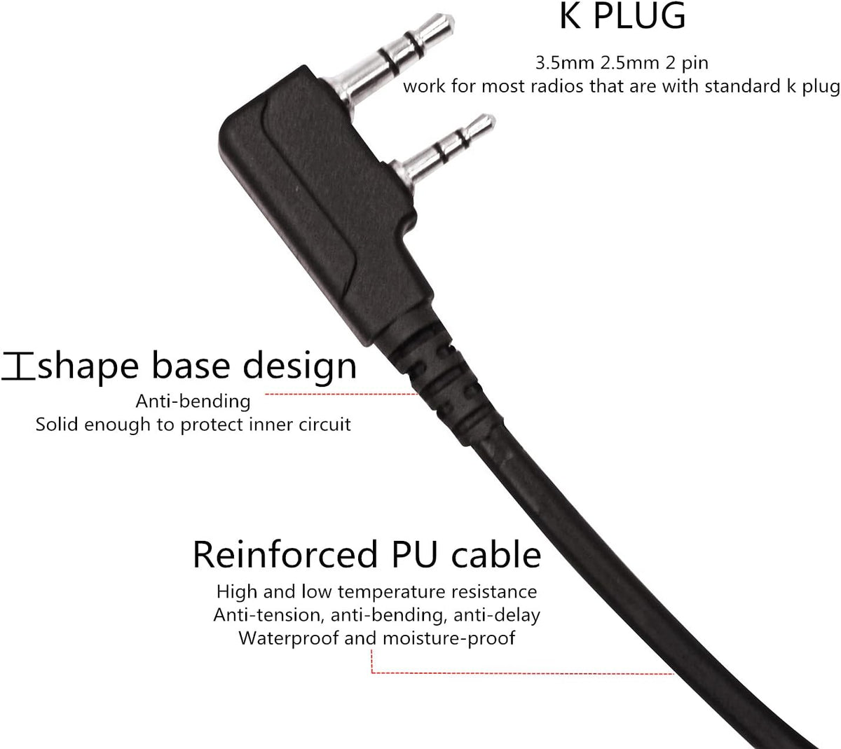 2 Pin PTT Tactical Push to Talk Adapter Connector K8075
