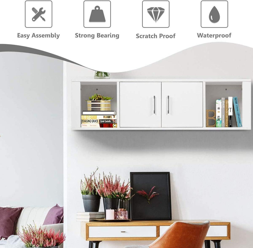 Wall Mounted Storage Cabinet and Floating Computer Desk Set with Storage Shelves D97952
