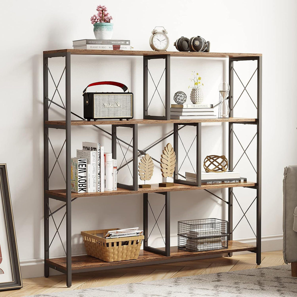 4 Tier Rustic Brown Bookshelf X687566