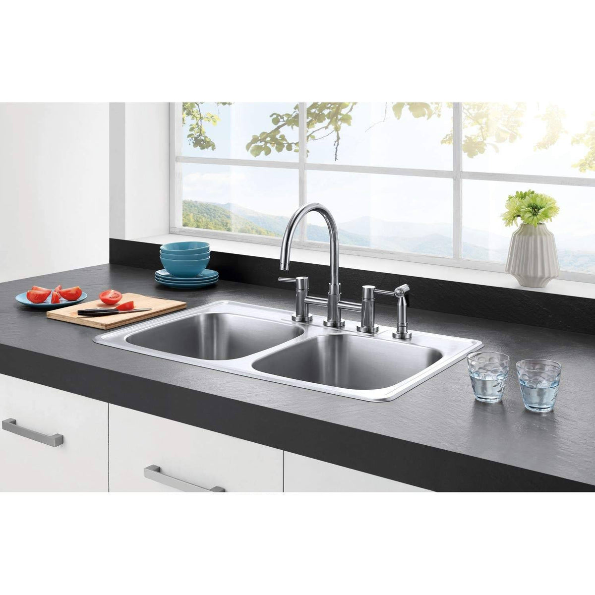 Brushed Nickel Double Bowl Kitchen Sink O181804
