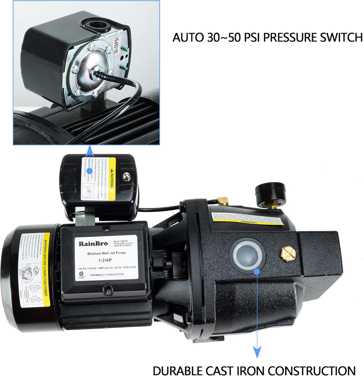 1/2 HP Cast Iron Shallow Well Jet Pump U3125