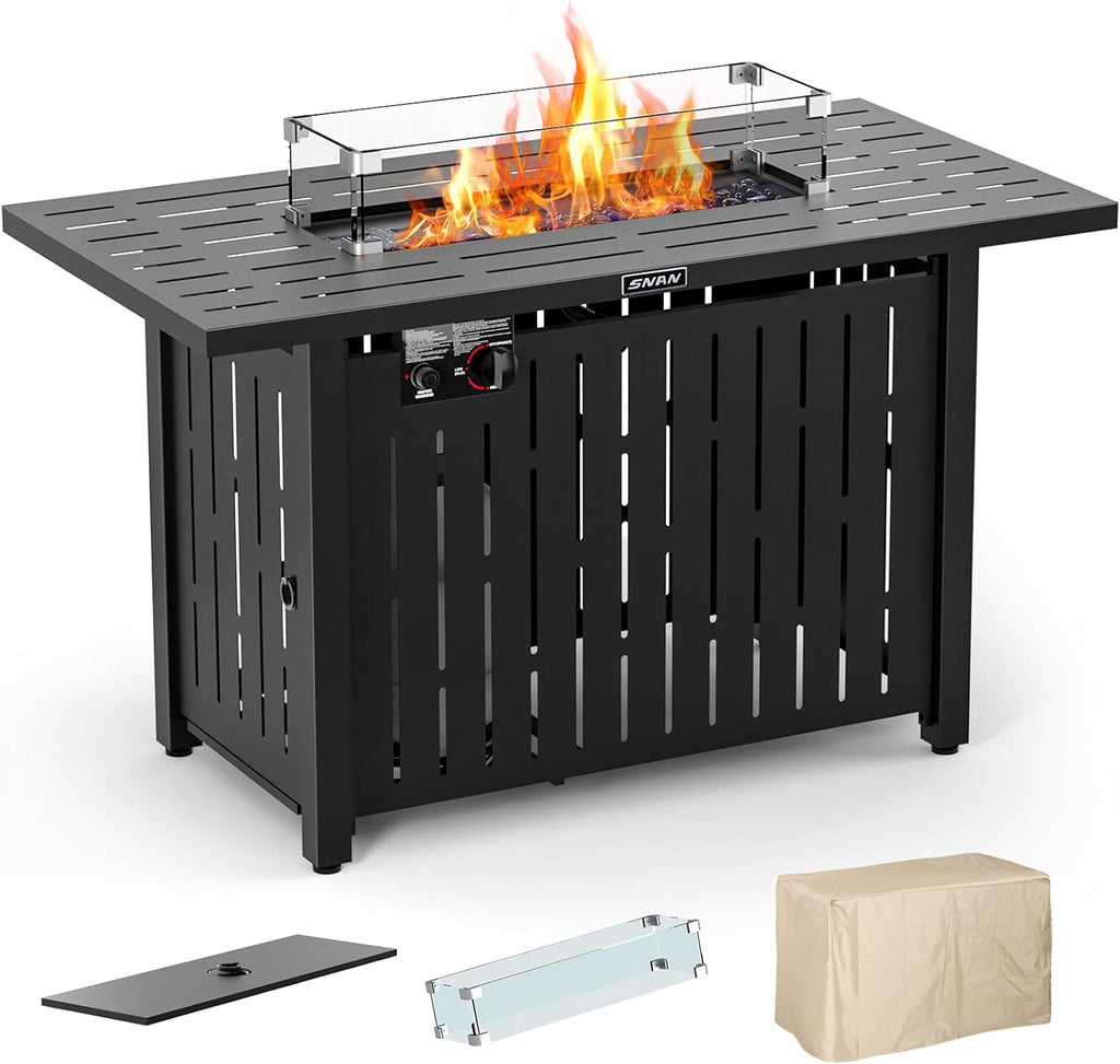 43in Propane Gas Fire Pit Table with Glass Wind Guard P71896