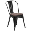Black Metal Stackable Chair with Wood Seat T69573