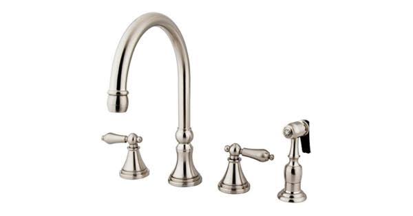 Deck Mount Kitchen Faucet with Brass Sprayer, Satin Nickel X350