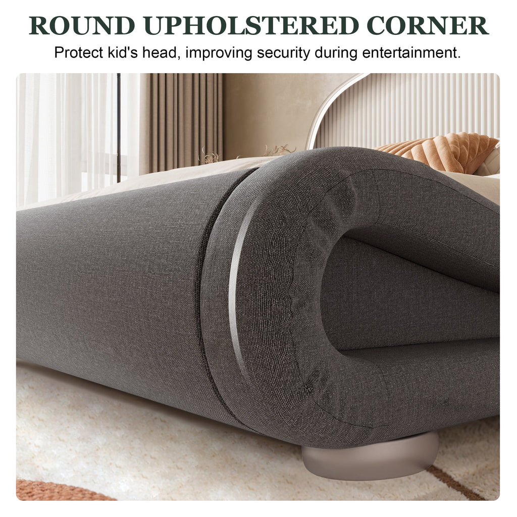 Full Size Grey Fabric Upholstered Platform Bed Frame Q2843