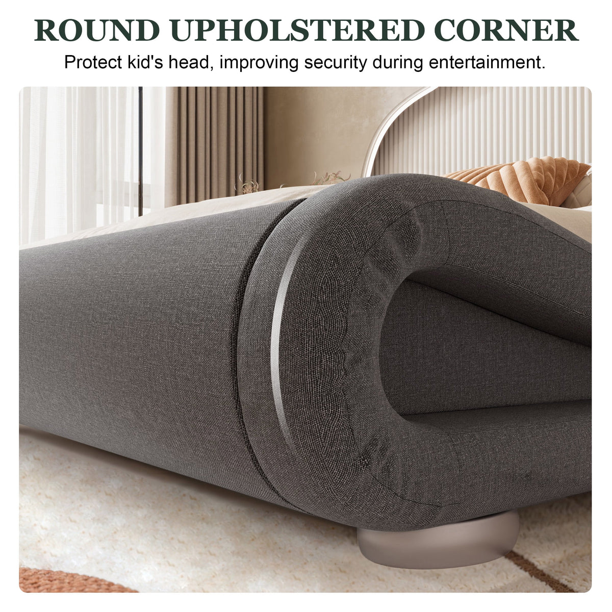 Full Size Grey Fabric Upholstered Platform Bed Frame Q2843