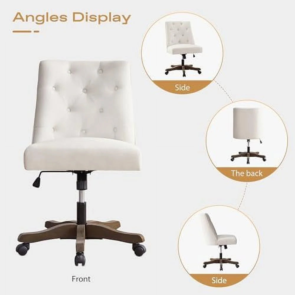 Beige Chenille Fabric Upholstered Swivel Office Chair with Wheels X2507