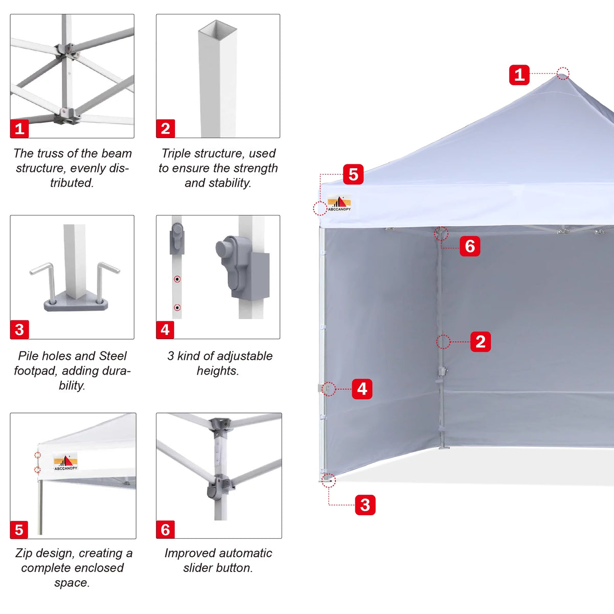 10 ft x 10 ft White Metal Pop-Up Canopy Tent with Walls F37727