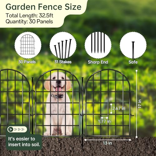32.5 ft x 22 in 30 Panels Arched No Dig Metal Garden Fence X922