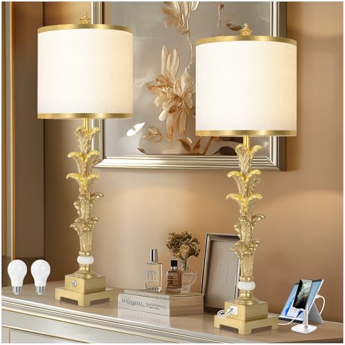 Touch Control Table Lamp Set of 2 with USB Ports and White Shade L622