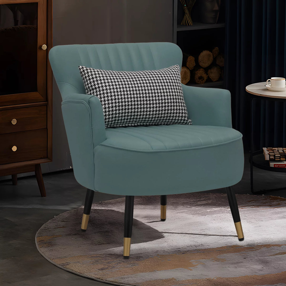 Cadet Blue Upholstered Accent Chair with Pillow O74778