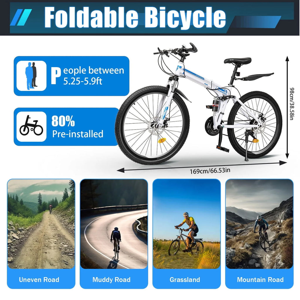 Folding Bike 21-speed Blue & White A867828