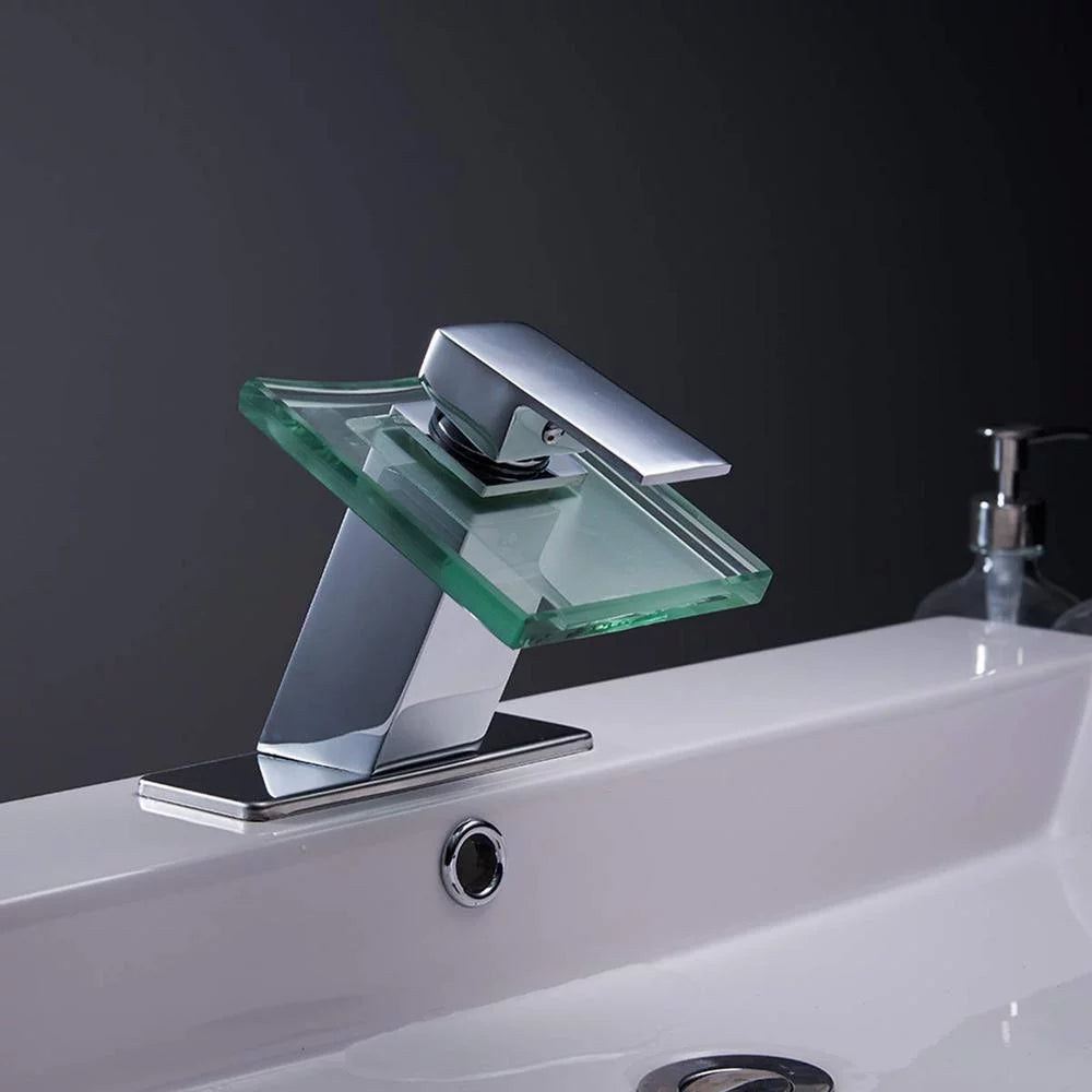 Single Hole Single-Handle Bathroom Faucet with Glass Spout in Polished Chrome U271