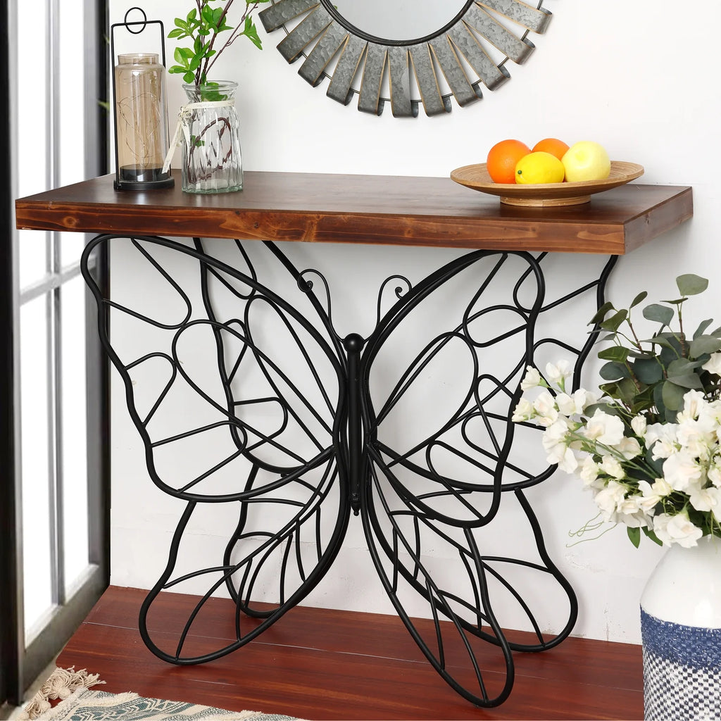 Wood Top Metal Accent Console And Entry Table H667660