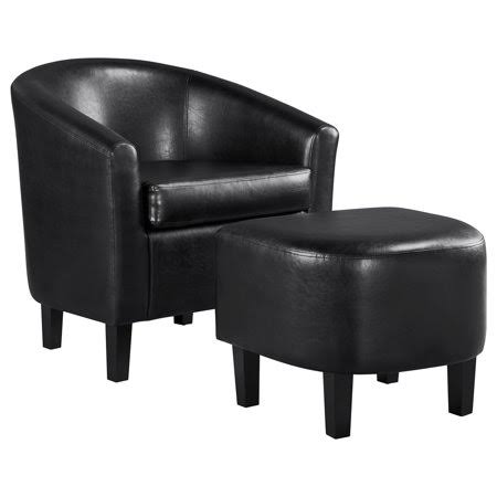 Black Faux Leather Accent Chair with Ottoman P1082