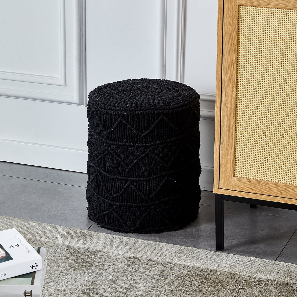 Hand Knitted Cotton Round Pouf Ottoman X24159