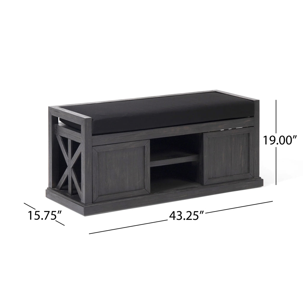 Acacia Wood Storage Bench with Cushion U503319