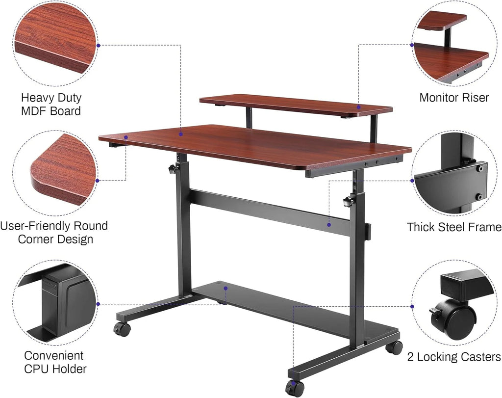 Height Adjustable Portable Computer Desk with Monitor & Hutch Y550