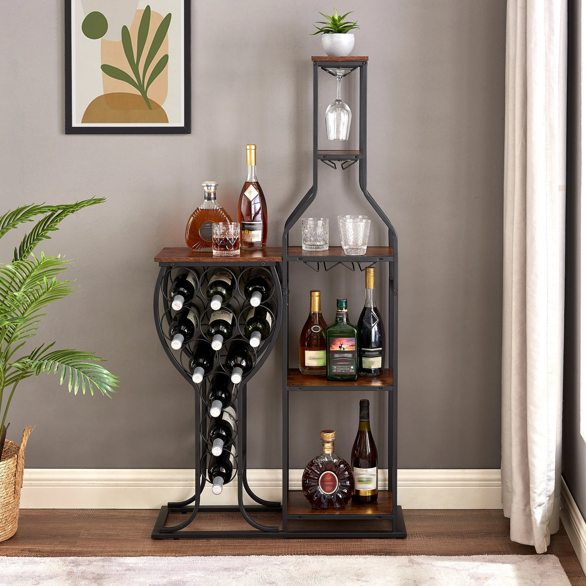 Freestanding 5-Tier Wine Rack with Wine Glasses Holder Y734