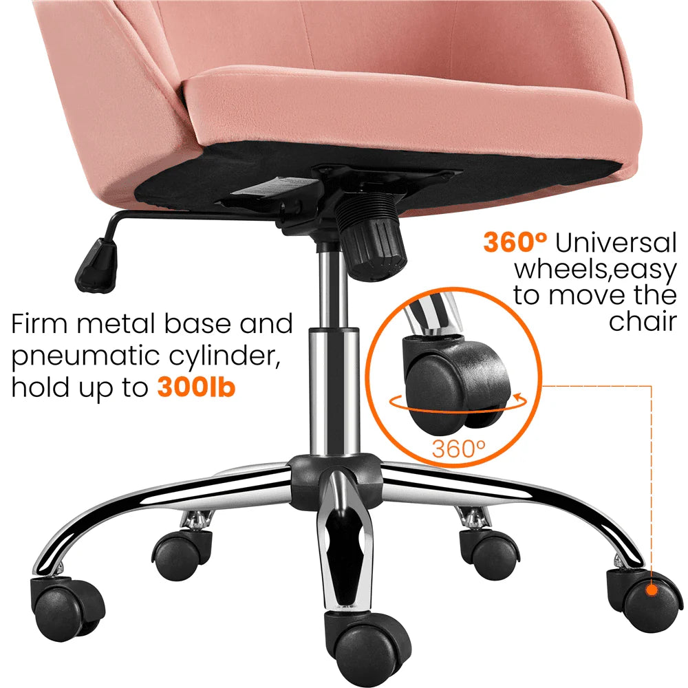 Pink Velvet Adjustable Swivel Office Chair Y821