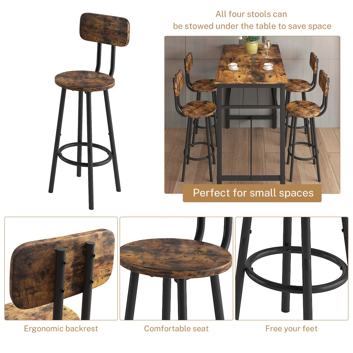Brown 5 Piece Counter Height Dining Table and Chairs Set D7587