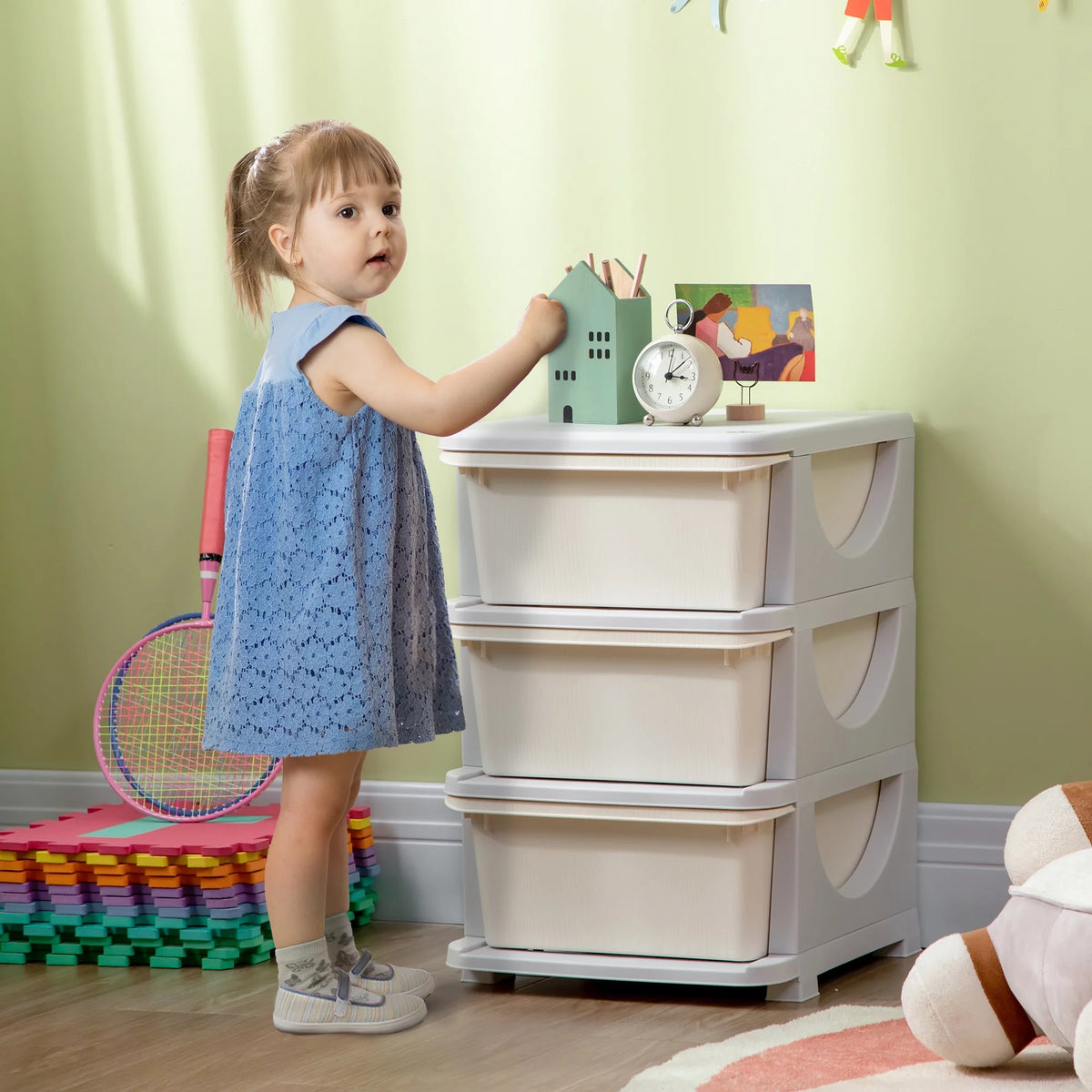 Blue 3 Tier Kids Storage Unit Dresser Tower G66025