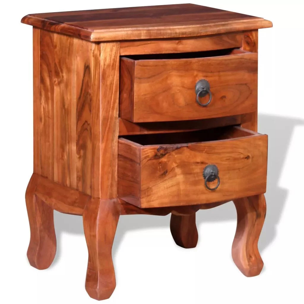 2 pcs Solid Acacia Wood Nightstands with Drawers H965