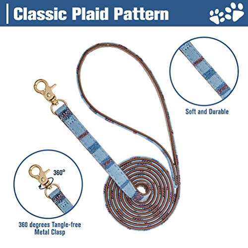 Blue Plaid Dog Collar and Leash Set D544