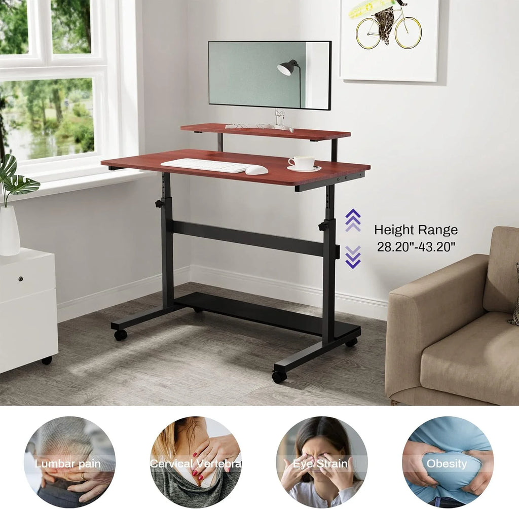 Height Adjustable Portable Computer Desk with Monitor & Hutch Y550