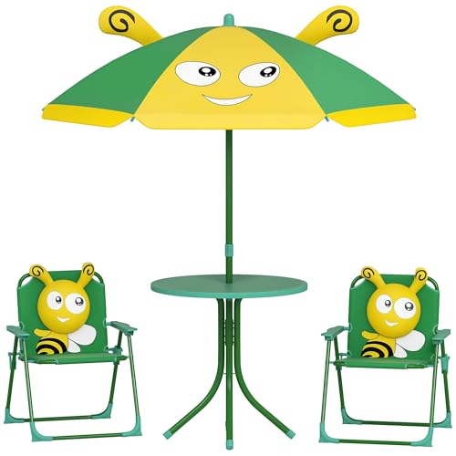 Kids Picnic Table and Chair Set with Foldable Chairs and Umbrella D1362